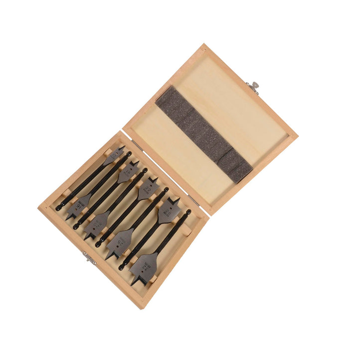 Set of flat drill bits for wood hexagonal clamping 8 pcs in wooden box