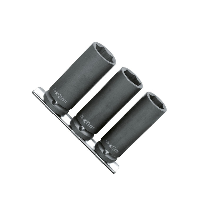 Socket impact wrenches set with 1/2" drive, 17-19-21mm, long