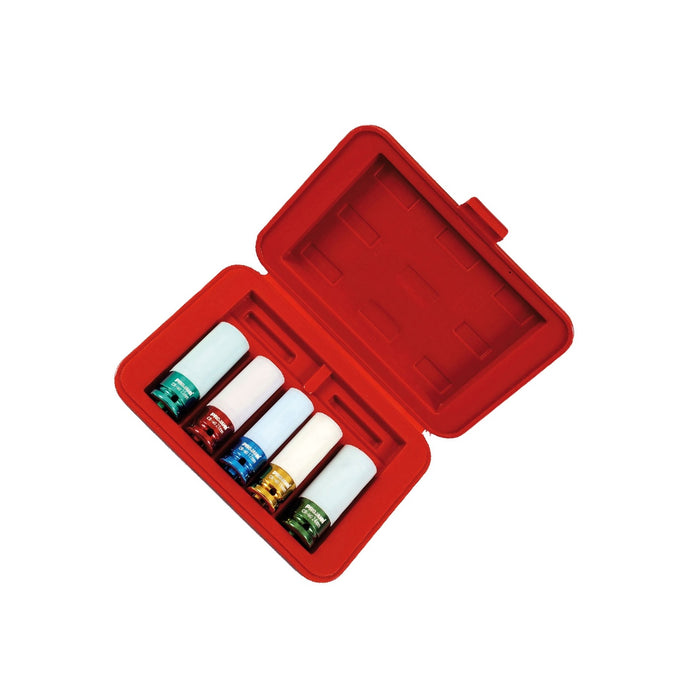 Socket impact wrenches set with 1/2" drive for aluminium rims, 17-19-21-22-24mm
