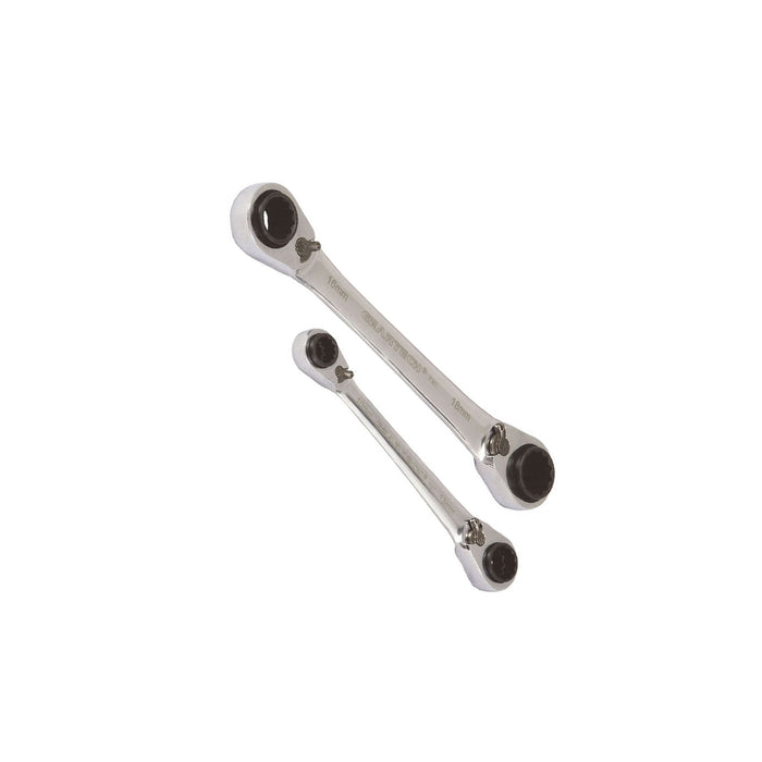 Gear tech 4-in-1 8-19 mm reversible ratchet ring wrench set of 2 pcs