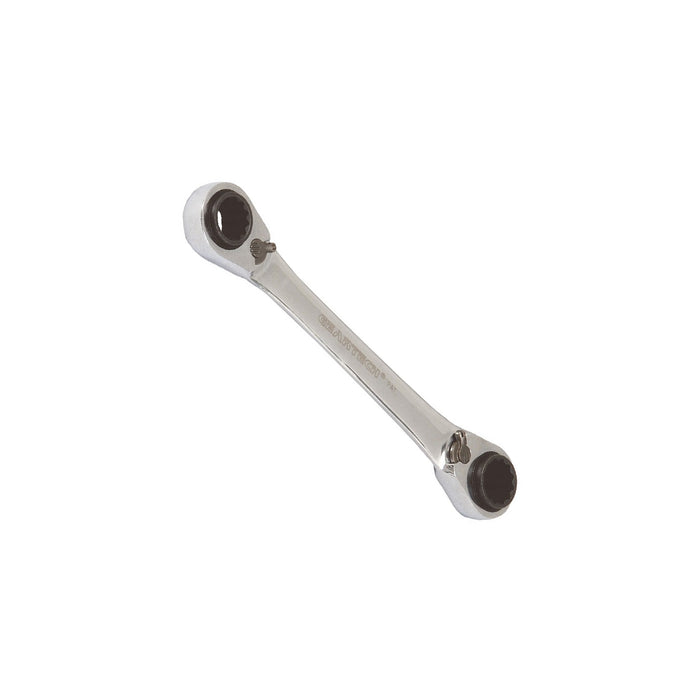 Double ring wrench with reversible ratchet 4-in-1 9x11 + 14x15 mm